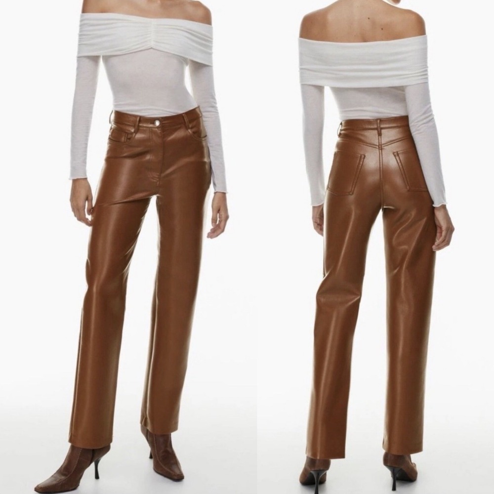 NWOT Wilfred Melina High Waisted‎ Straight Leg Camel Vegan Leather Pants - 6